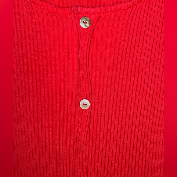 Zara Red Button-Front Ribbed Midi Dress - Picture 8 of 8